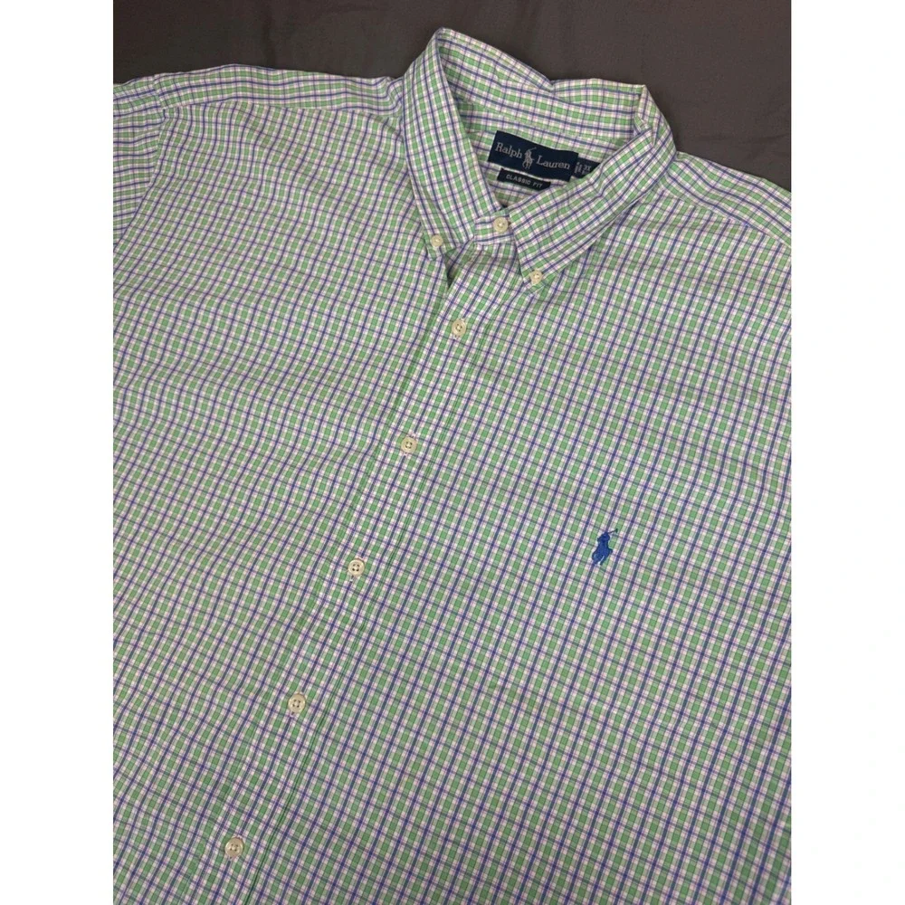 Polo Ralph Lauren Mens 3XB Big Classic Fit Green Plaid‎ S/S Button Down Shirt